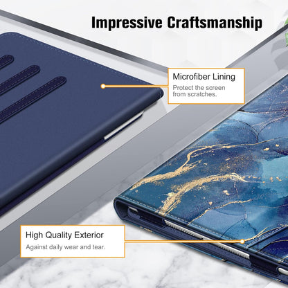 Case for Ipad 9Th / 8Th / 7Th Generation (2021/2020/2019) 10.2 Inch - [Corner Protection] Multi-Angle Viewing Stand Cover with Pocket & Pencil Holder, Auto Sleep Wake, Ocean Marble