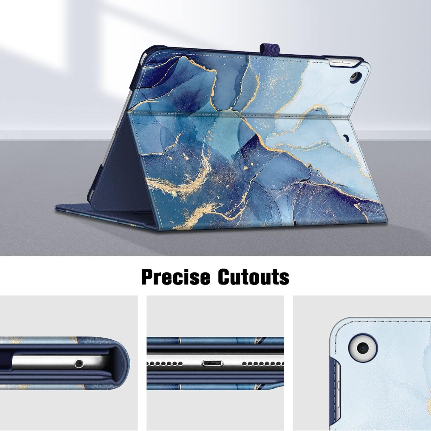 Case for Ipad 9Th / 8Th / 7Th Generation (2021/2020/2019) 10.2 Inch - [Corner Protection] Multi-Angle Viewing Stand Cover with Pocket & Pencil Holder, Auto Sleep Wake, Ocean Marble